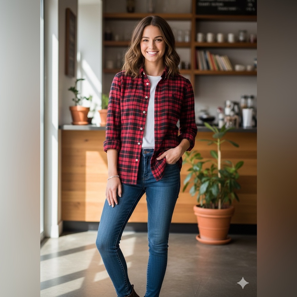 Ralph Lauren POLO Red and Black Plaid Classic Fit Shirt | As Is